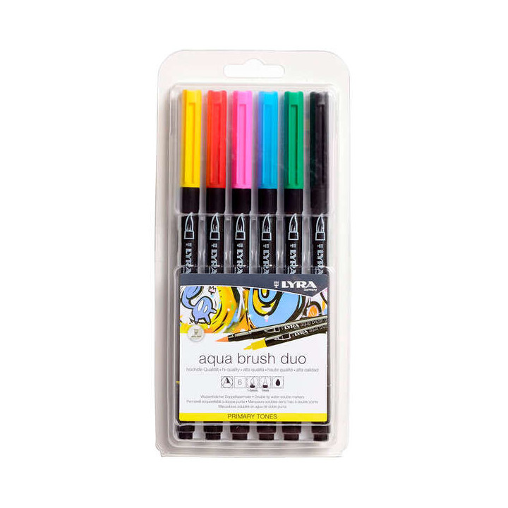 Lyra Aqua Brush Duo Basic Tones Pack 6 Rotuladores de Doble Punta - Punta Pincel 4mm