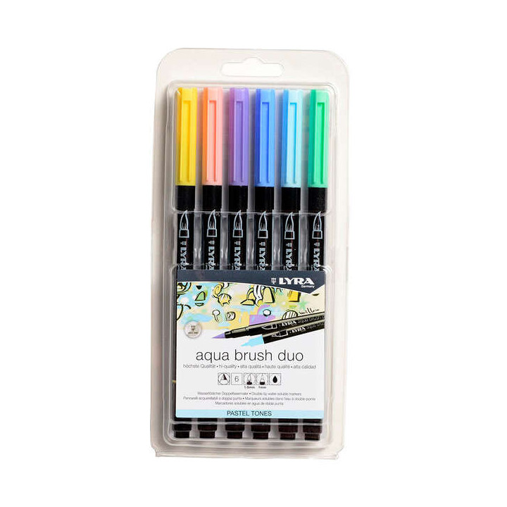 Lyra Aqua Brush Duo Pastel Tones Pack 6 Rotuladores de Doble Punta - Punta Pincel 4mm