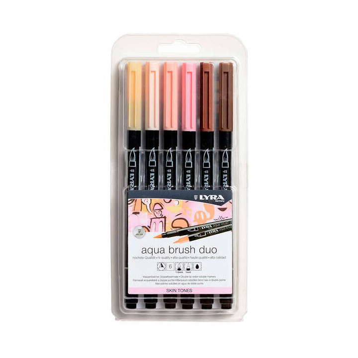 Lyra Aqua Brush Duo Skin Tones Pack 6 Rotuladores de Doble Punta - Punta Pincel 4mm