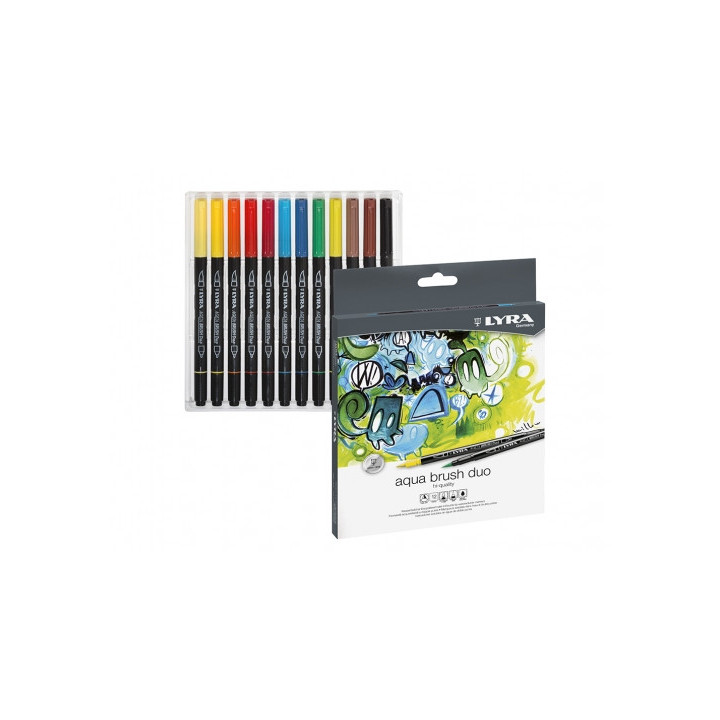 Lyra Aqua Brush Duo Pack 12 Rotuladores de Doble Punta - Punta Pincel 4mm
