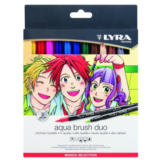 Lyra Aqua Brush Duo Manga Pack de 12 Rotuladores de Pincel - Redondo - Doble Punta - Pincel y Punta Fina - Colores Surtidos