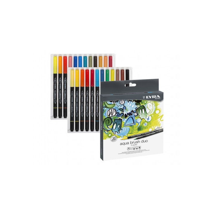 Lyra Aqua Brush Duo Pack 24 Rotuladores de Doble Punta - Punta Pincel 4mm