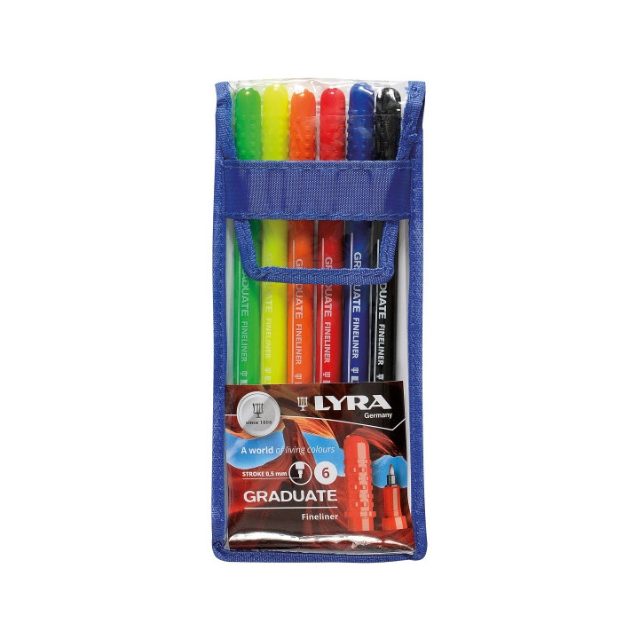 Lyra Graduate Pack de 6 Fineliners Rotulador de Punta Sintetica - Punta Fina - Estuche 6 Unidades - Colores Surtidos