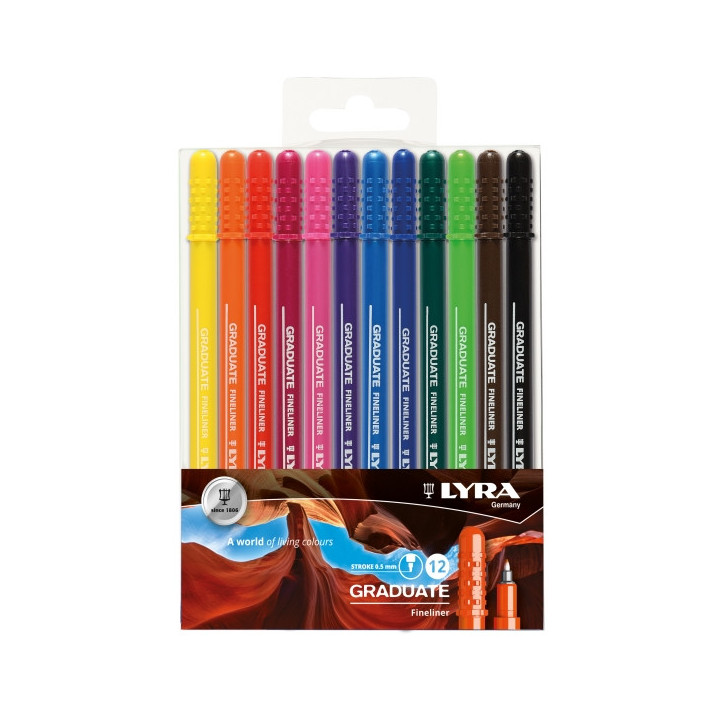 Lyra Graduate Pack de 12 Fineliners Rotulador de Punta Sintetica - Punta Fina - Colores Surtidos