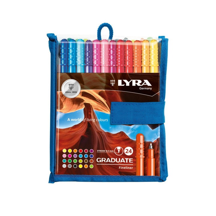 Lyra Graduate Pack de 24 Fineliners Rotulador de Punta Sintetica - Punta Fina - Colores Surtidos