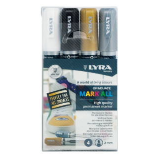 Lyra Mark All Pack de 4 Rotuladores Permanentes - Multisuperficie - Punta Redonda - 2mm - Colores Blanco