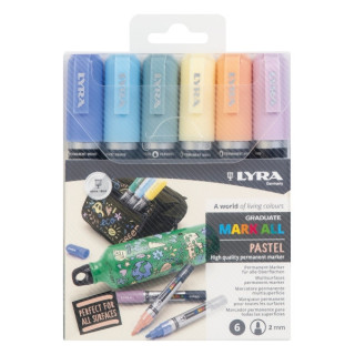 Lyra Mark All Pack de 6 Rotuladores Permanentes - Multisuperficie - Punta Redonda - 2mm - Estuche 6 Unidades - Colores Pastel