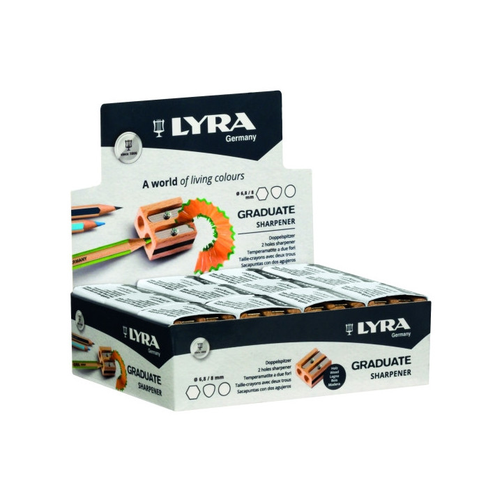 Lyra Graduate Sacapuntas Doble de Madera - Lapices hasta 8mm - Cuchilla de Alta Calidad