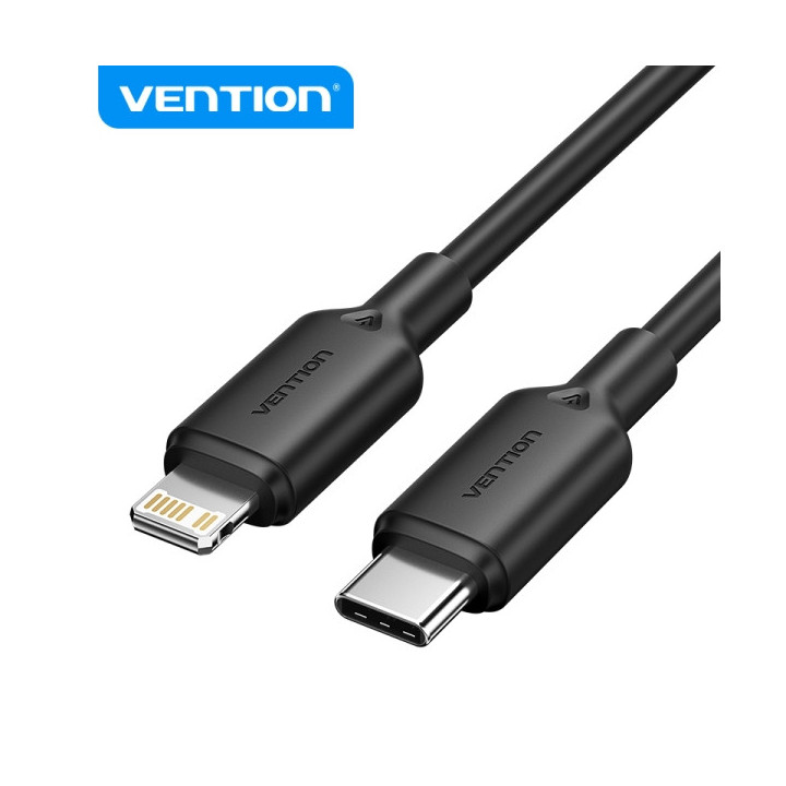 Vention Cable USB-C a Lightning - Conector niquelado - Potencia 27W - Corriente 3A - 2M - Color Negro
