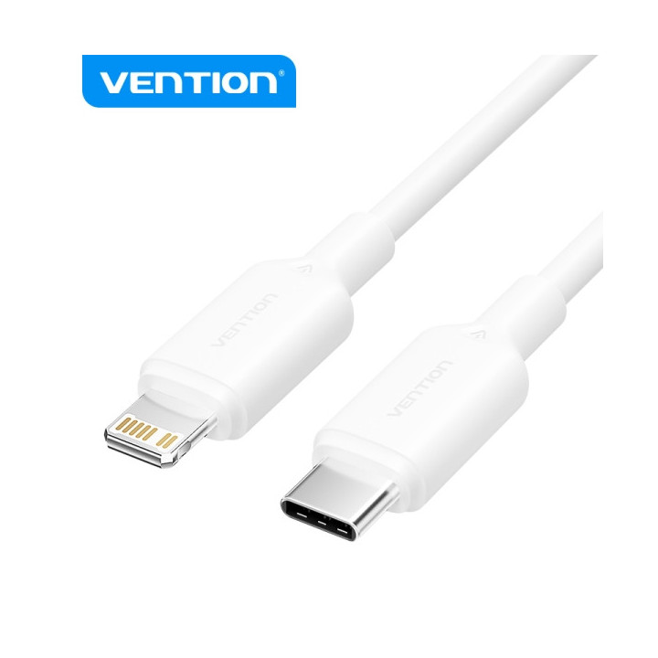 Vention Cable USB 2.0 Tipo C a Lightning - Conector Niquelado - Potencia 27W - Corriente 3A - 2M - Color Blanco