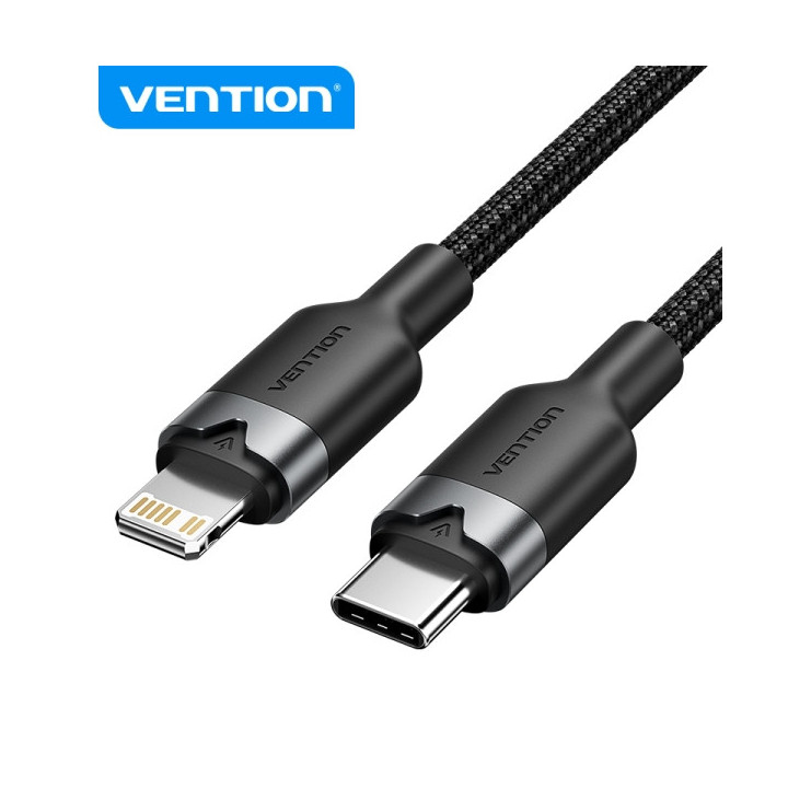 Vention Cable de Carga USB-C/Lightning - Aluminio Trenzado - 480Mbps - 3A - 27W Max - Color Negro