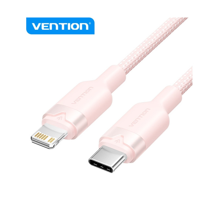 Vention Cable de Carga USB-C/Lightning - Aluminio Trenzado - 480Mbps - 3A - 27W Max - Color Rosa