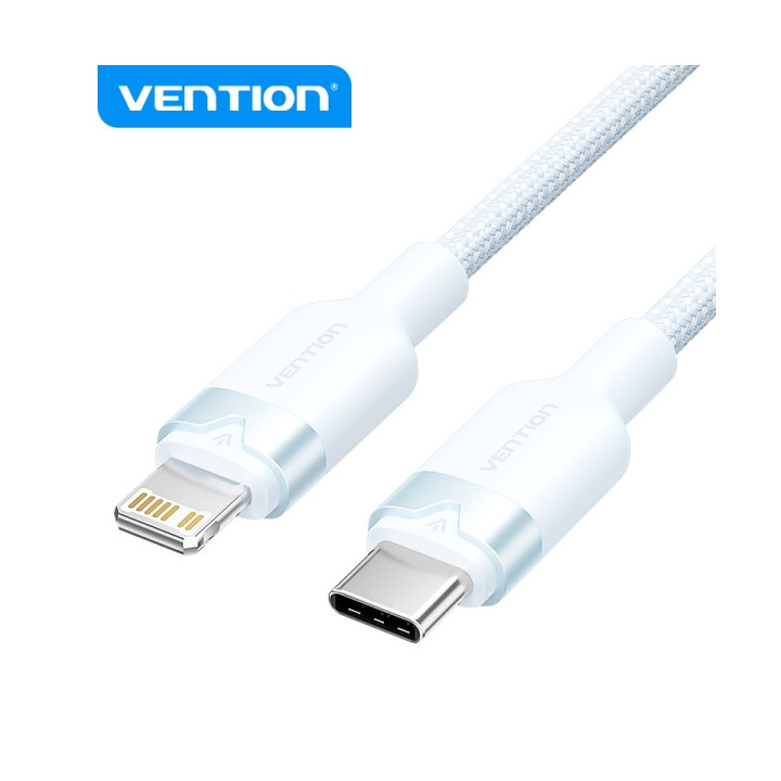 Vention Cable de Carga USB-C/Lightning - Aluminio y Algodon Trenzado - 480Mbps - 3A - 27W Max - Color Azul