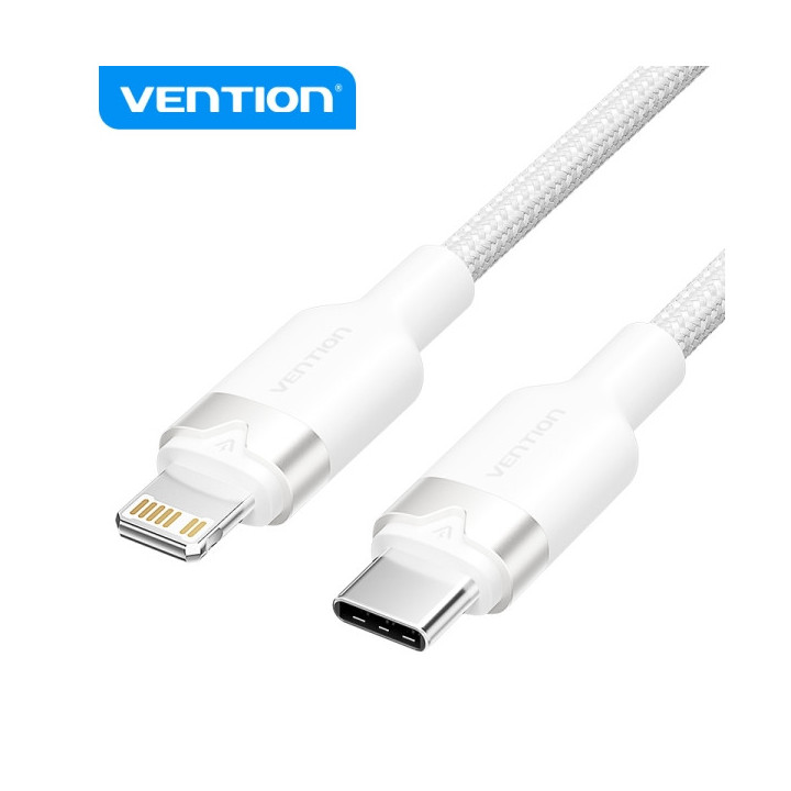 Vention Cable de Carga USB-C/Lightning - Aluminio Trenzado - 480Mbps - 3A - 27W Max - Color Blanco