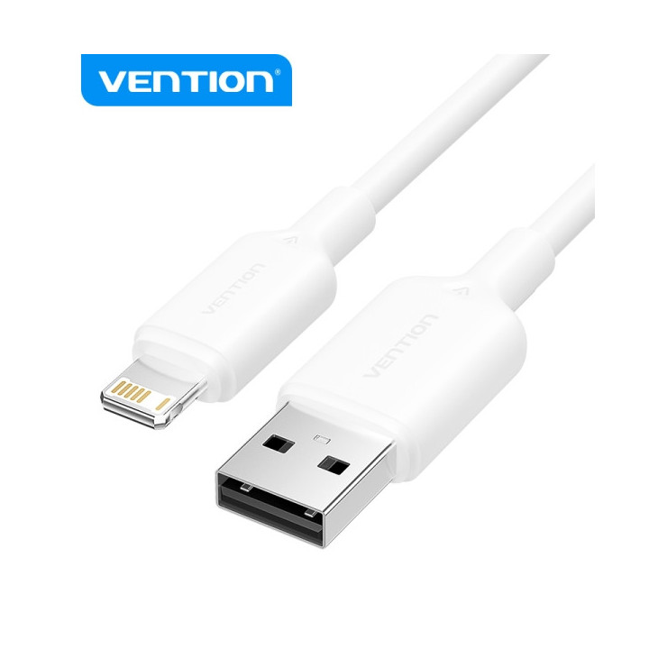 Vention Cable USB 2.0 Lightning - Transmision 480Mbps - Salida 2.4A - Conductor Bronce Enlatado - 2M - Color Blanco