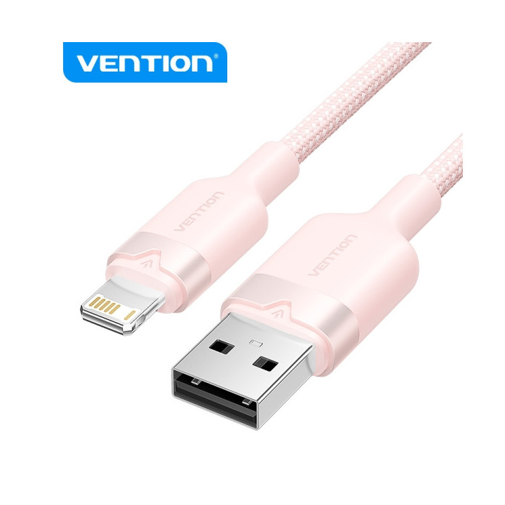 Vention Cable de Carga USB-A/Lightning - Aluminio y Algodon Trenzado - Transferencia 480Mbps - Alimentacion 2.4A - Color Rosa