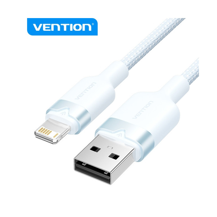 Vention Cable de Carga USB-A/Lightning - Aluminio y Algodon Trenzado - 480Mbps - 2.4A - Color Azul