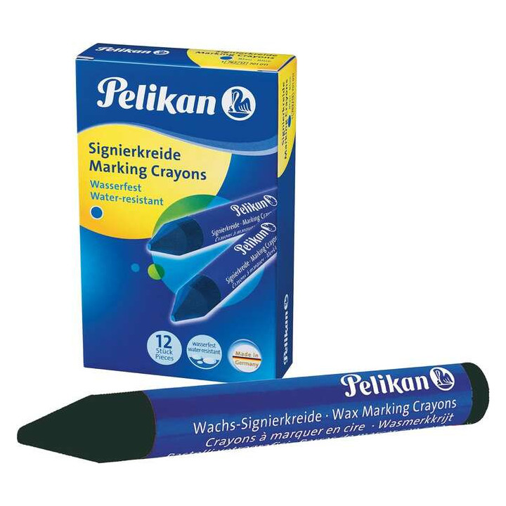 Pelikan Pack de 12 Ceras para Marcar - Resistente al Agua - Facil de Borrar - Ideal para Resaltar Texto - Color Negro