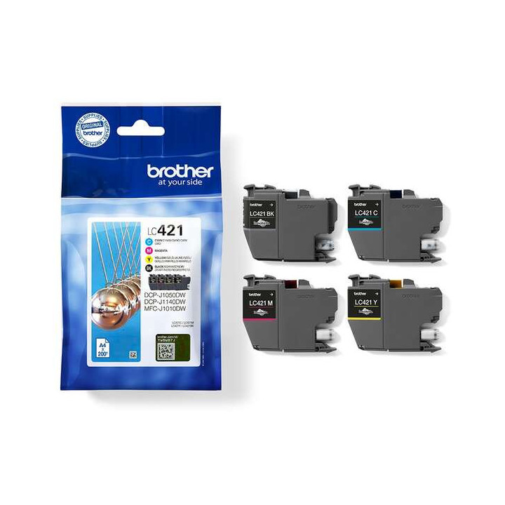 Brother LC421 Pack de 4 Cartuchos de Tinta Originales - LC421VAL