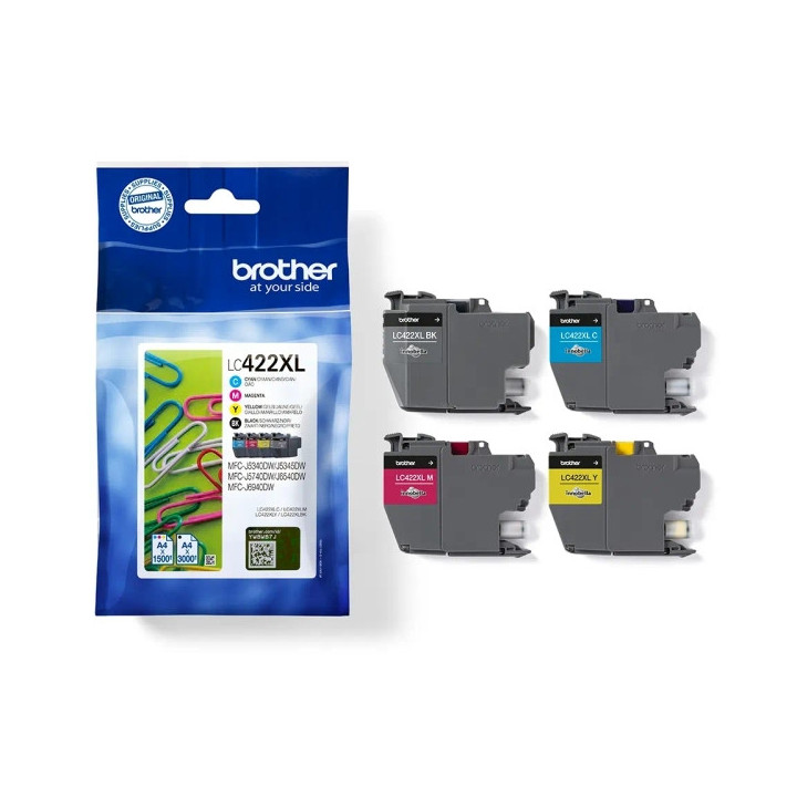 Brother LC422XL Pack de 4 Cartuchos de Tinta Originales - LC422XLVAL