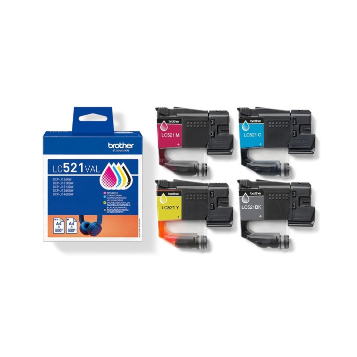 Brother LC521 Pack de 4 Cartuchos de Tinta Originales - LC521VAL