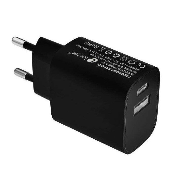 Leotec Cargador Universal Carga Rapida 1xUSB-C PD + 1x USB-A 20W