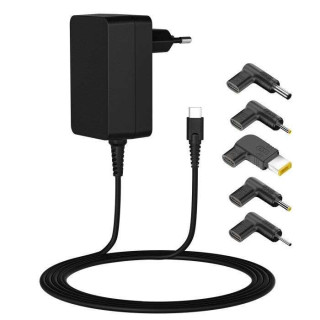 Leotec Cargador Universal para Portatil 45W USB-C Power Delivery 3.0 - 5 Conectores Diferentes - Proteccion de Sobrecarga y Cor