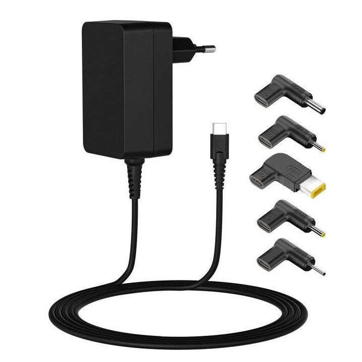 Leotec Cargador Universal para Portatil 45W USB-C Power Delivery 3.0 - 5 Conectores Diferentes - Proteccion de Sobrecarga y Cor