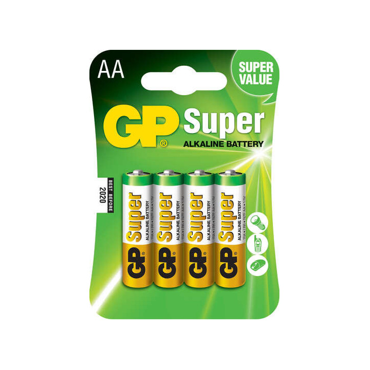 GP Pack de 4 Pilas Super Alcalinas LR06 AA 1.5V
