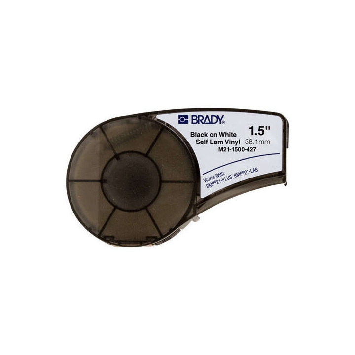 Brady M21-1500-427 Cinta de Etiquetas Original de Vinilo envolventes y autolaminables - Texto negro sobre fondo blanco - Ancho