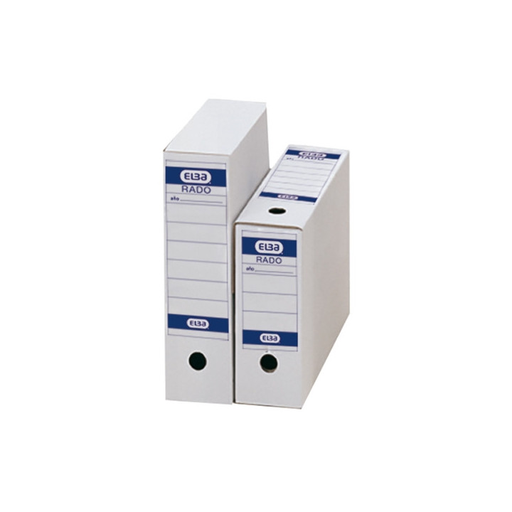 Elba Caja de Archivo Definitivo Folio - Resistente y Duradera - Ideal para Organizar Documentos - Color Blanco y Azul