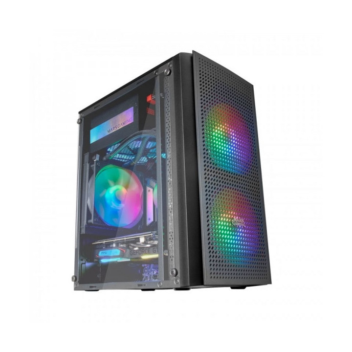 Mars Gaming MC300 Caja Gaming Compacta - Ventana Cristal Templado - Triple Ventilacion FRGB - Rejilla Frontal TOTAL-MESH - Sopo