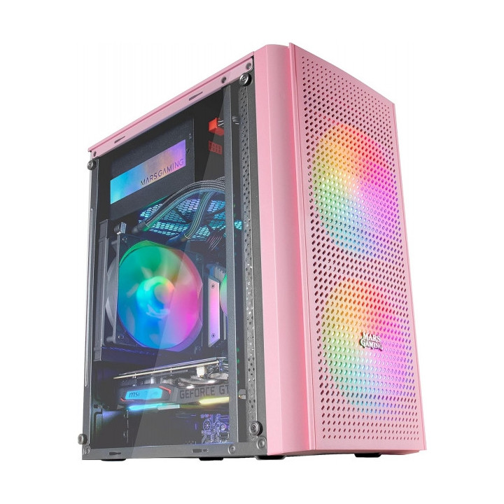 Mars Gaming MC300 Caja Gaming Compacta - Ventana Cristal Templado - 3 Ventiladores FRGB - Rejilla Frontal TOTAL-MESH - Soporte