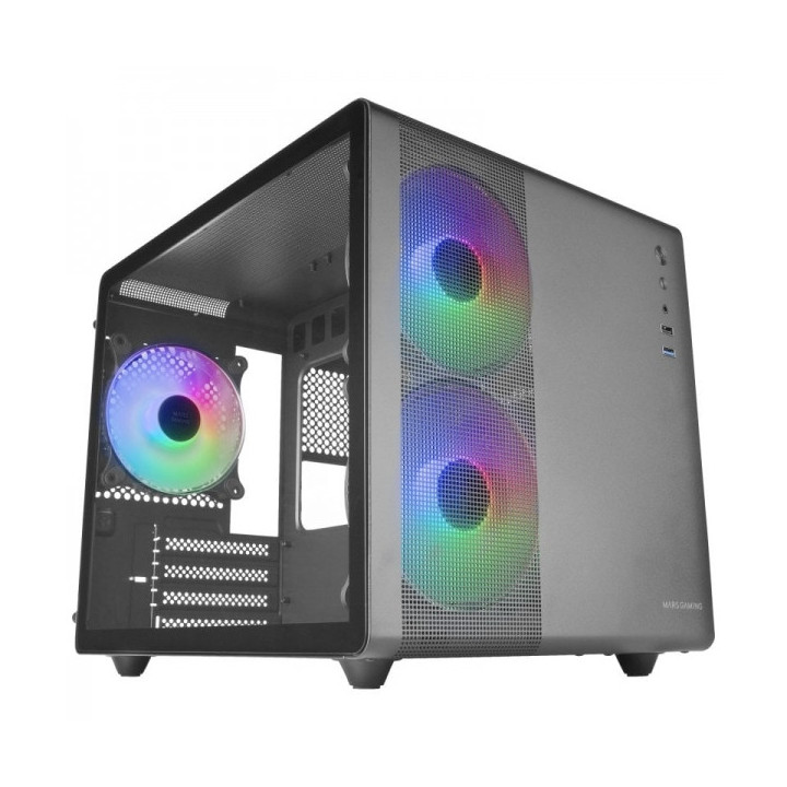 Mars Gaming MC-400 Caja Gaming Compacta - Doble Camara - Triple Refrigeracion FRGB - Ventana Cristal Templado - Panel Lateral M