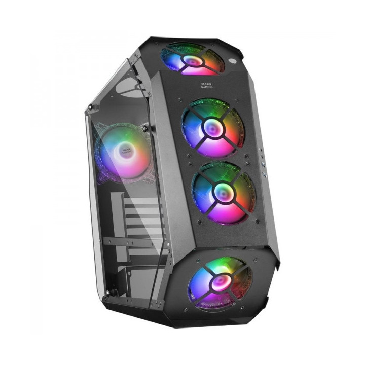 Mars Gaming MC51 Torre Premium - 5 Ventiladores ARGB - Controladora con Mando - Doble Ventana Cristal Templado - 40 Efectos RGB