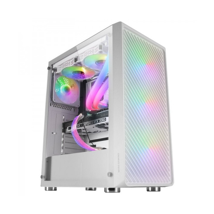 Mars Gaming MC-F Semitorre Gaming - 4 Ventiladores ARGB - Ventana Cristal Templado - Soporte Refrigeracion Liquida - Color Blan