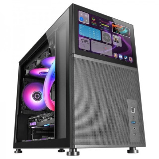 Mars Gaming MC-LCD Caja PC Gaming - Diseño Compacto Micro-ATX - Pantalla LCD IPS 8" - Conectividad USB-C y USB 3.0 - Soporte R
