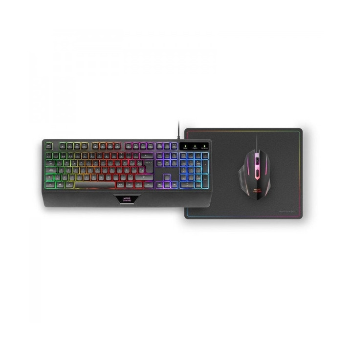 Mars Gaming MCP124 Combo Gaming 3en1 - Teclado H-Mech FRGB - Raton RGB Switches HUANO - Alfombrilla Nanotextil Rainbow - Compat