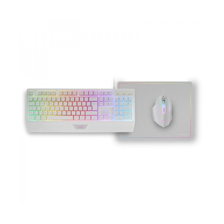 Mars Gaming MCP124 Combo Gaming 3en1 - Teclado H-Mech Ergonomico - Raton RGB Switches HUANO - Alfombrilla Nanotextil Rainbow -