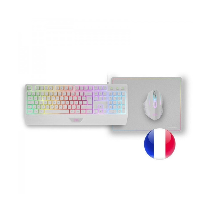 Mars Gaming MCP124 Combo Gaming 3en1 - Teclado H-Mech RGB - Raton Optico HUANO - Alfombrilla Nanotextil Rainbow - Compatibilida