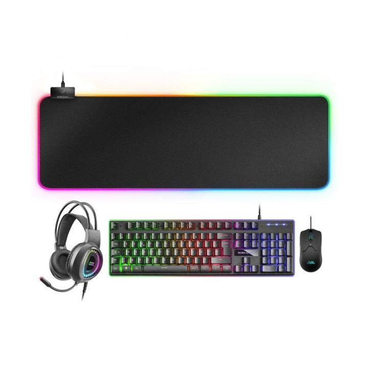 Mars Gaming MCPEXFR Combo Gaming 4 en 1 - Teclado H-MECH FRGB - Raton 10K DPI Ultraligero - Auriculares RGB FLOW - Alfombrilla