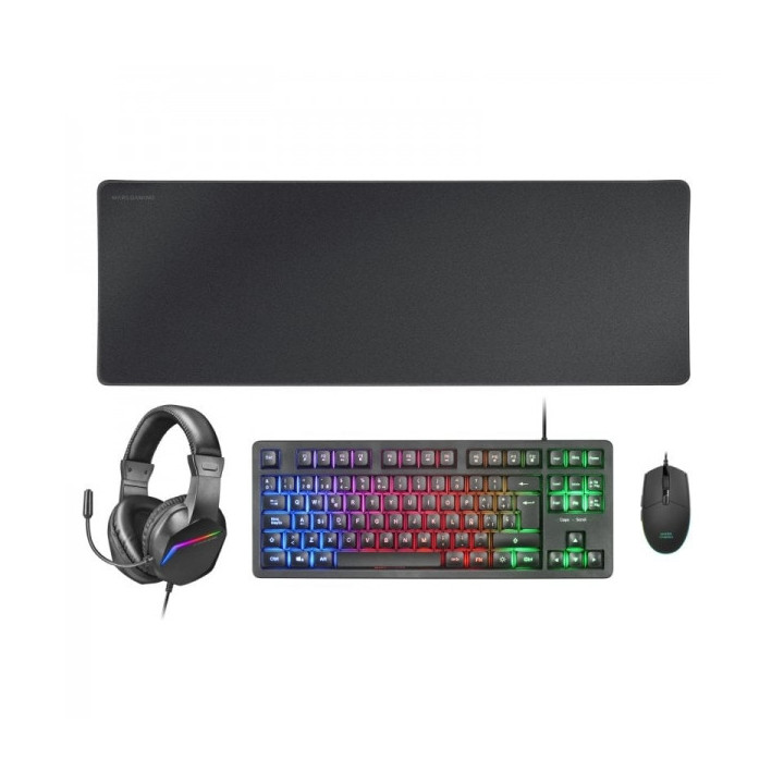Mars Gaming MCP-RGB3 Combo Gaming 4en1 - Teclado TKL H-Mech RED - Raton RGB Flow 3200 DPI - Auriculares FRGB Rainbow - Alfombri