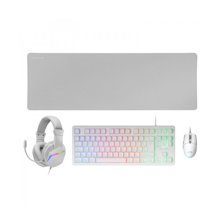 Mars Gaming MCP-RGB3 Combo Gaming 4en1 - Teclado TKL H-Mech - Raton 3200 DPI RGB - Auriculares FRGB Cancelacion Ruido - Alfombr