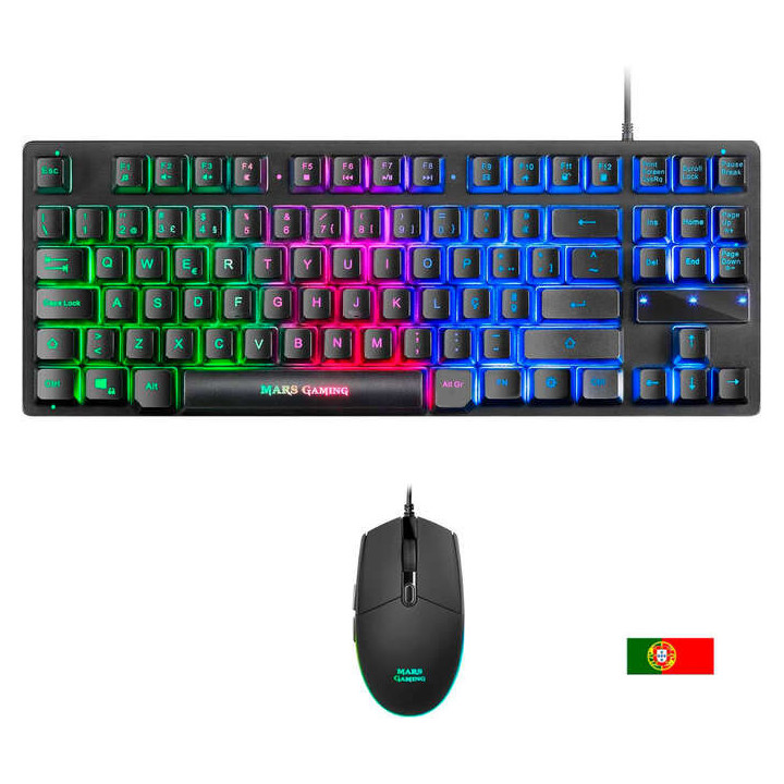 Mars Gaming Combo Gaming MCPTKL - Teclado TKL y Raton Ligero - Iluminacion RGB Breathing & Flow - Tecnologia H-Mech - Hasta 320