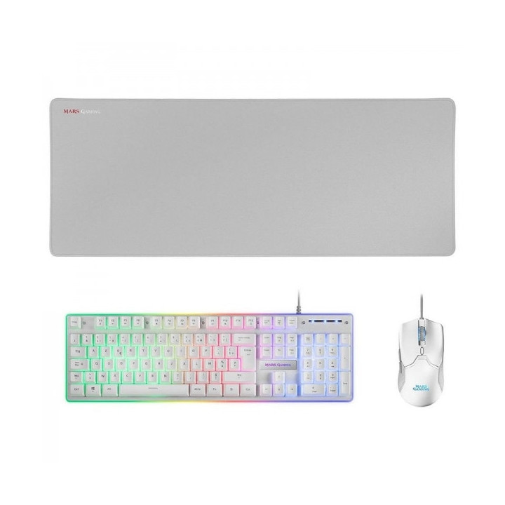 Mars Gaming MCPX Combo Gaming Premium - Teclado H-MECH - Raton 10K DPI - Alfombrilla XXL - Iluminacion FRGB - Multiplataforma -
