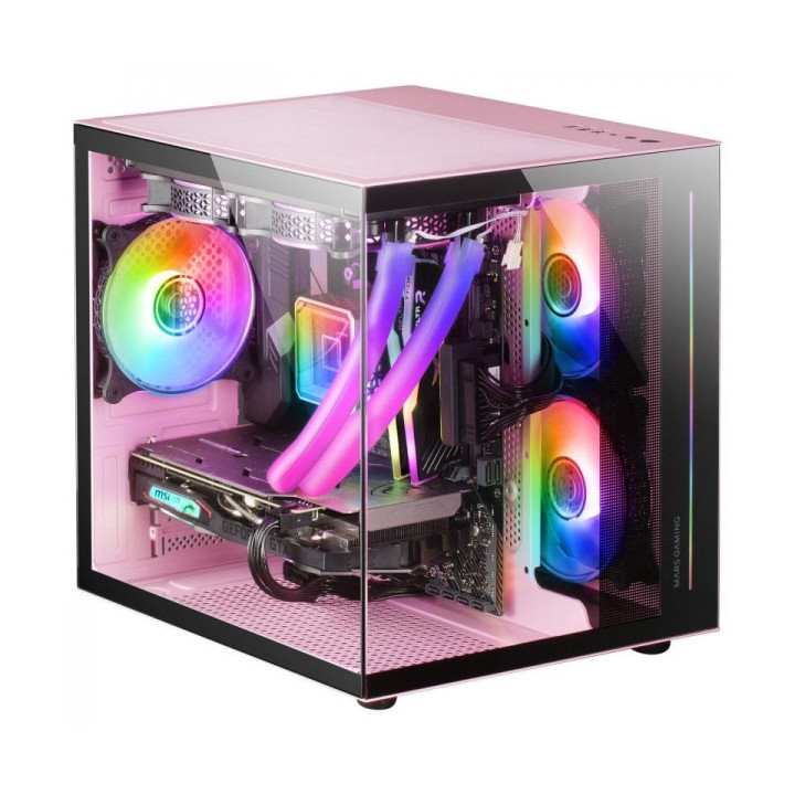 Mars Gaming MC-VIEW Minitorre Gaming Custom Premium - Cristal Templado - Estructura Modular - Soporte 7 Ventiladores - Compatib