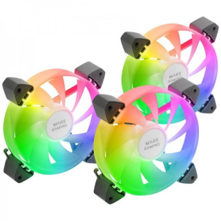 Mars Gaming MF-3A Kit de Ventiladores ARGB - Iluminacion 360º Sin Marco - Efectos ARGB Rainbow - Tecnologia FDB Ultrasilencios