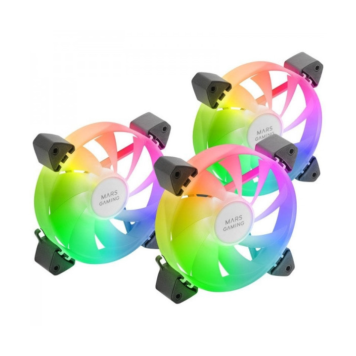 Mars Gaming MF-3A Kit de Ventiladores ARGB - Iluminacion 360º Sin Marco - Efectos ARGB Rainbow - Tecnologia FDB Ultrasilencios