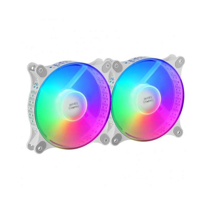 Mars Gaming MF-DUO Kit de Ventiladores - Iluminacion 360º FRGB RAINBOW - Ultra Silencioso - Conectividad 3PIN+4PIN - 2 Unidade