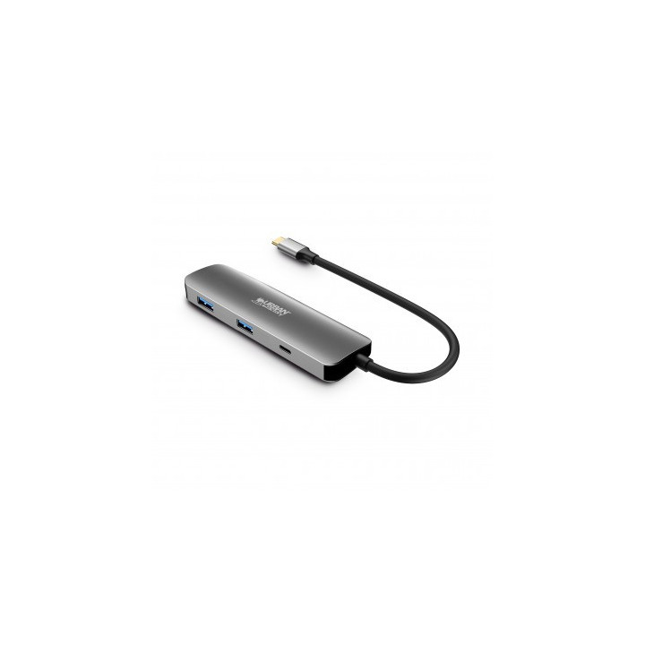 Urban Factory Hubee HUB 4 en 1- USB-C Macho - USB-A/USB-C/HDMI Hembra - 100W PD - Color Gris Metal